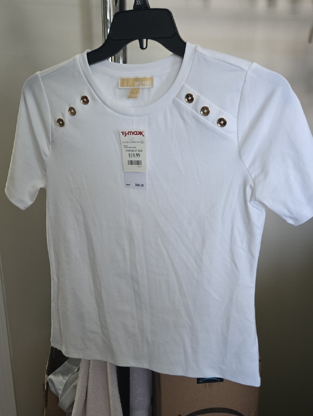 Michael Kors White Short Sleeve Top with Gold Button Accents